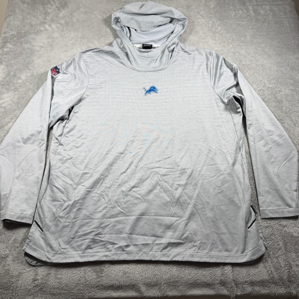 Detroit Lions Play Issued Worn Nike Pullover Hoodie Men XXL Gray Dri-Fit OnField